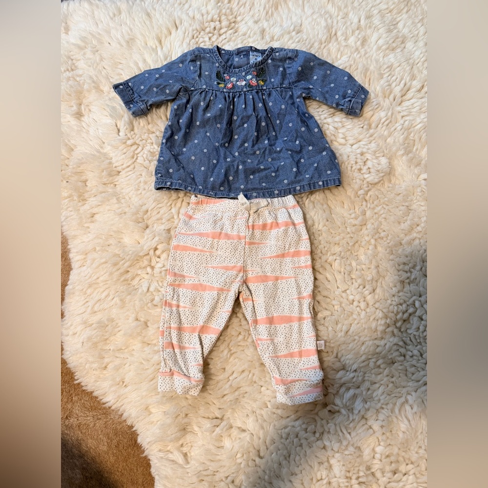 Rosie Pope Denim Blue and Pink Baby Outfit